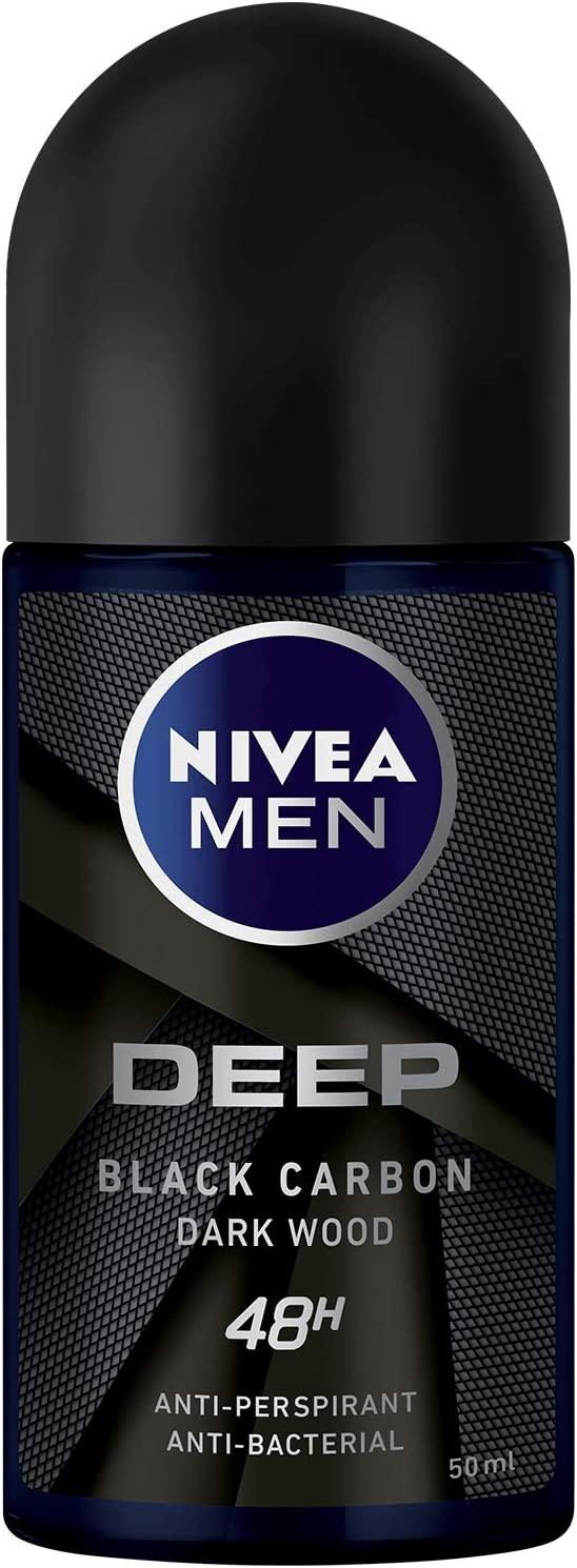 NIVEA MEN Antiperspirant Roll-on for Men, DEEP Black Carbon Antibacterial, Dark Wood Scent, 50ml - Wellness Shoppee
