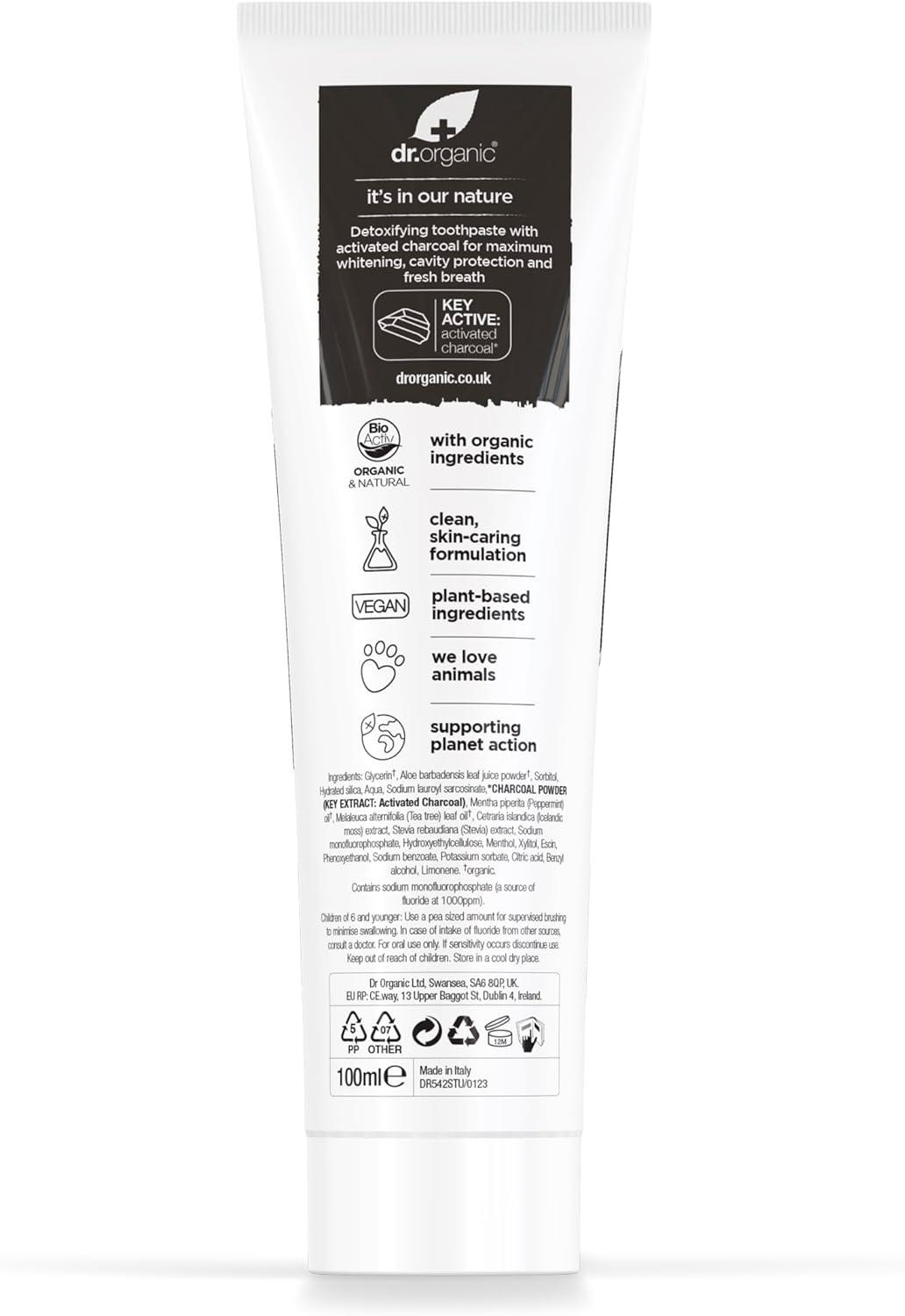 Dr Organic, Organic Charcoal Toothpaste, Natural, Vegan, Cruelty Free, Paraben & Sls Free, Whitening, 100Ml - Wellness Shoppee