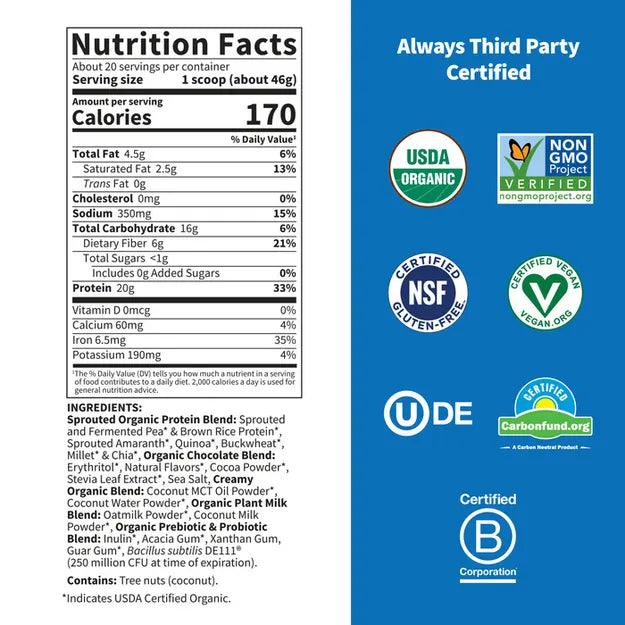 Garden of Life Organic Creamy Protein + Oatmilk Chocolate Brownie 920gm - Wellness Shoppee