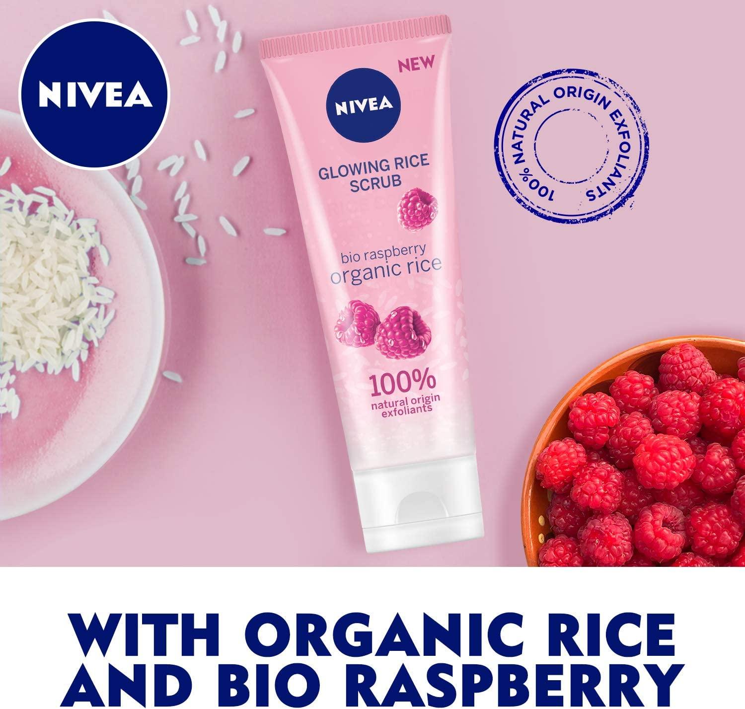 NIVEA Face Rice Scrub Glowing, Organic Rice & Bio Raspberry, Dry & Sensitive Skin, 75ml - Wellness Shoppee