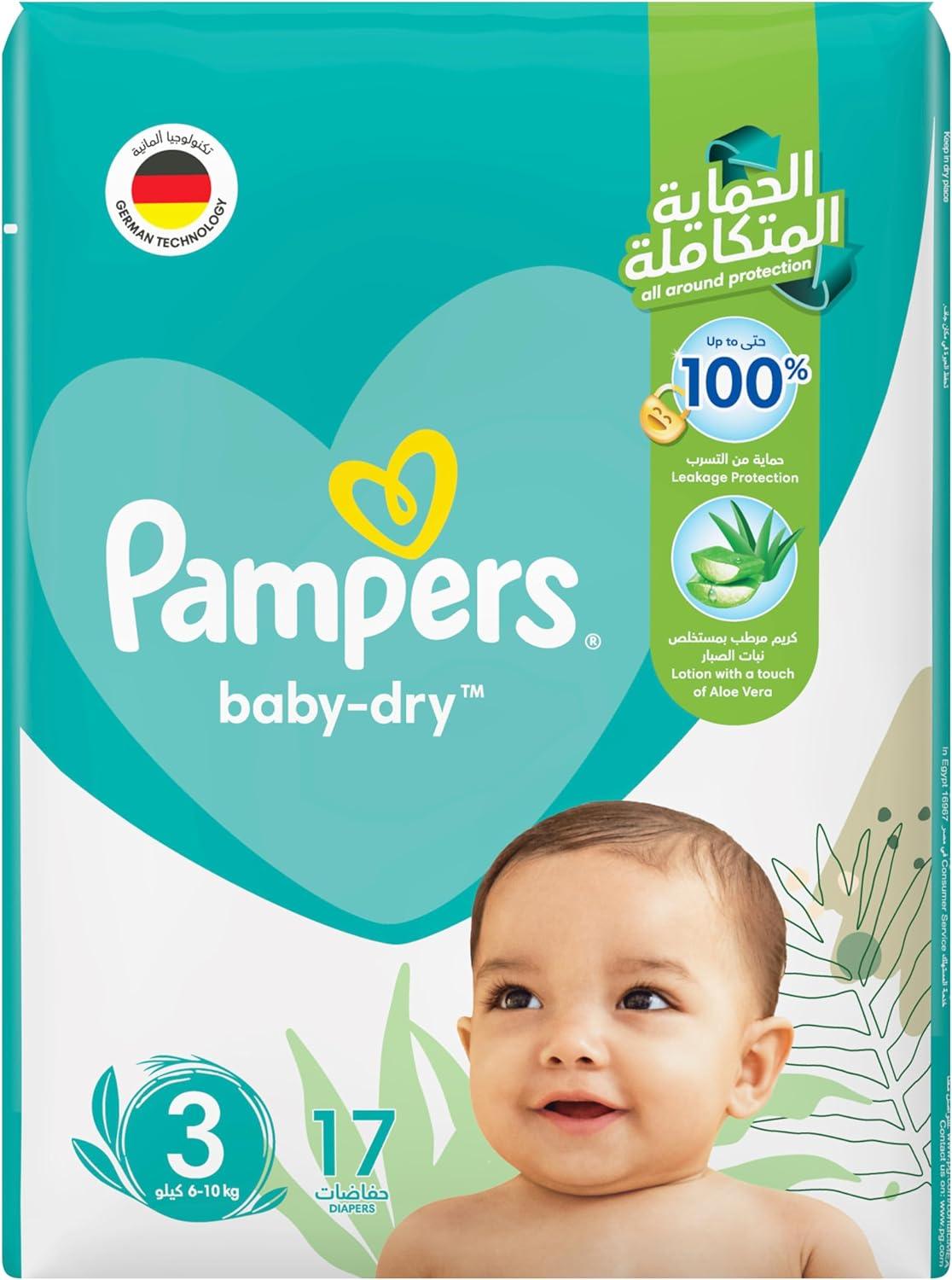 Pampers Baby-Dry Taped Diapers with Aloe Vera Lotion, Protection, Size 3, 6-10kg, 17 Count - Wellness Shoppee
