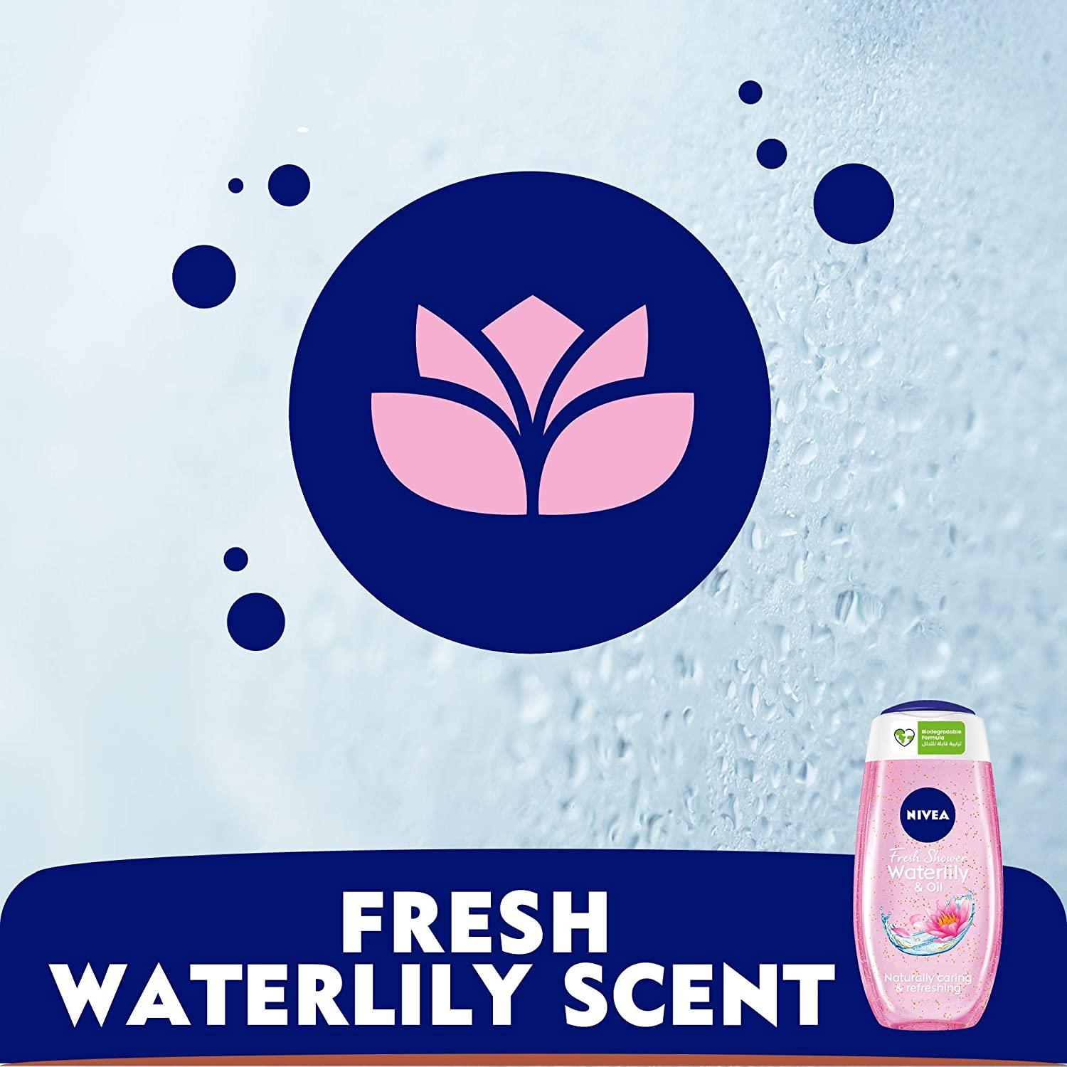 NIVEA Shower Gel Body Wash, Cleansing Waterlily & Oil with Caring Oil Pearls and Waterlily Scent, 250ml - Wellness Shoppee