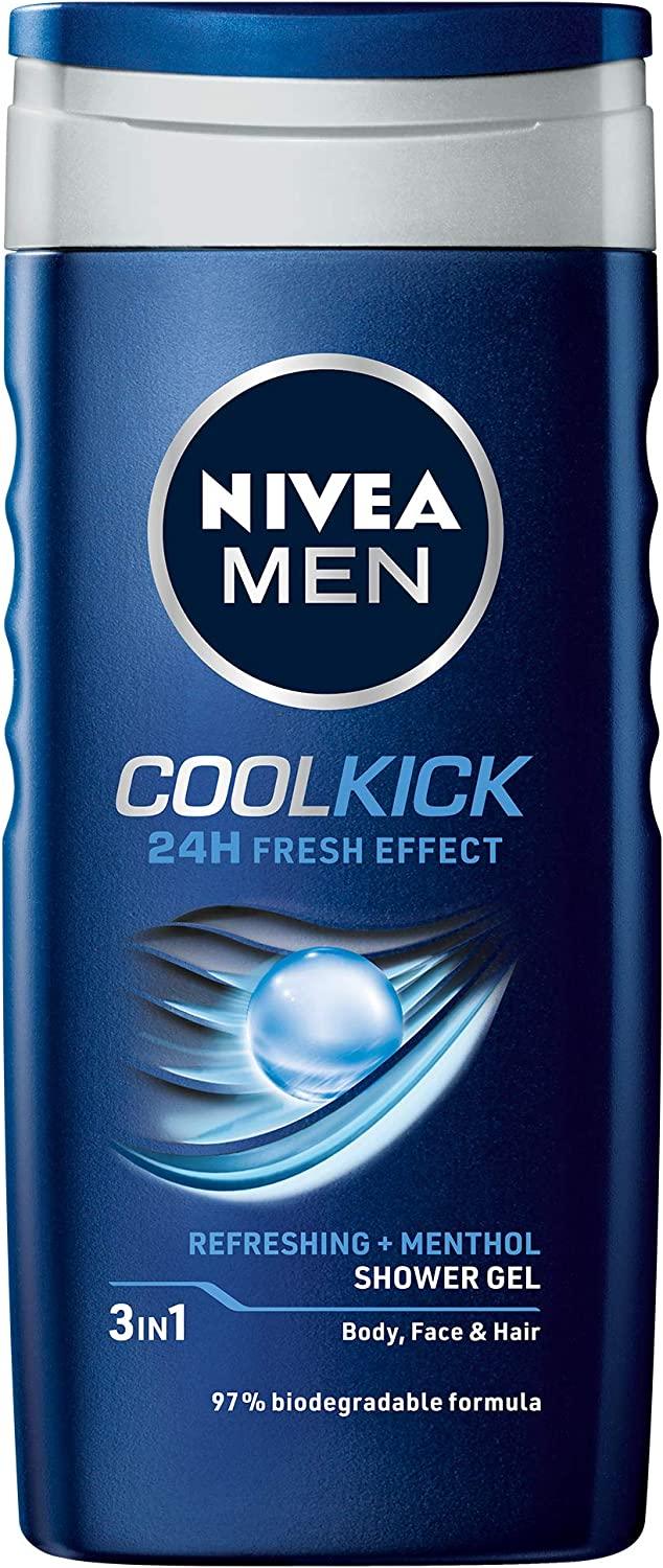NIVEA MEN 3in1 Shower Gel Body Wash, Cool Kick 24h Fresh Effect Masculine Scent, 250ml - Wellness Shoppee
