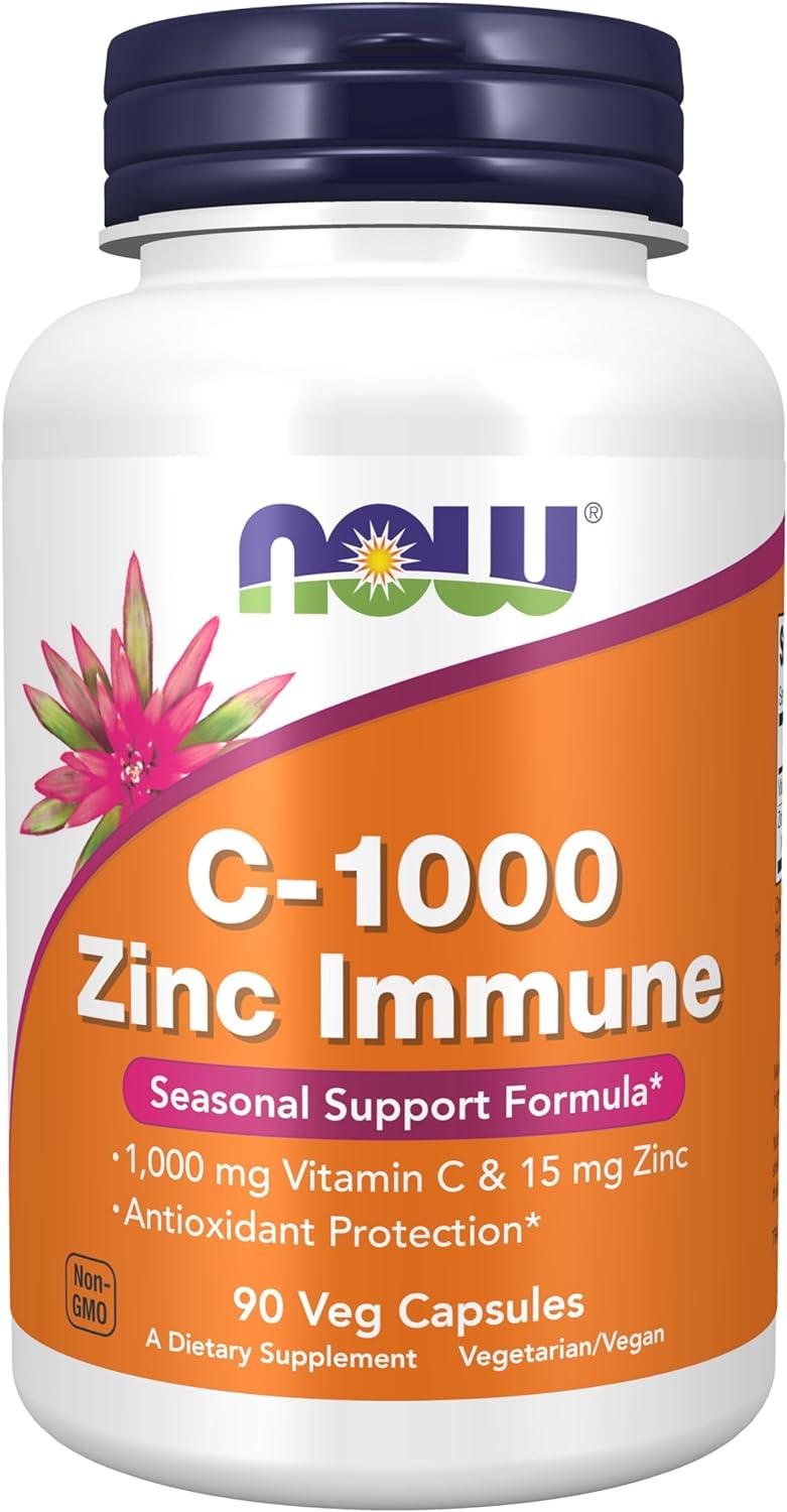 NOW Supplements, C-1000 & Zinc Immune, Seasonal Support Formula*, Antioxidant Protection*, 90 Veg Capsules - Wellness Shoppee