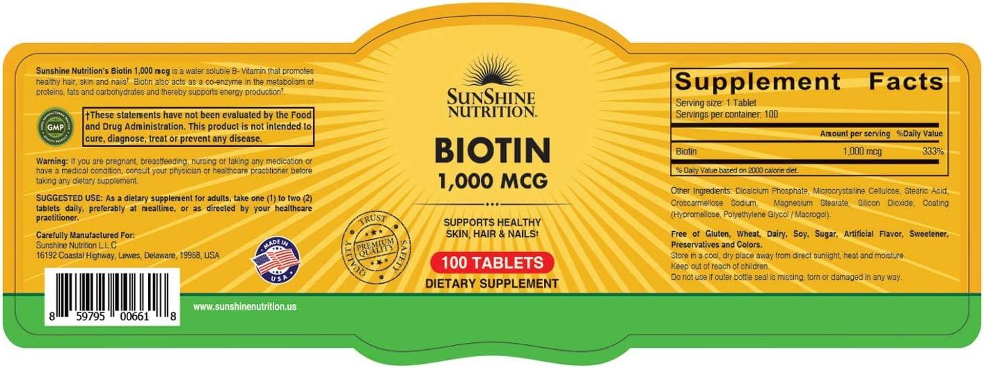 Sunshine N Ultra Potency Biotin 10000 Mcg 100 Tab - Wellness Shoppee