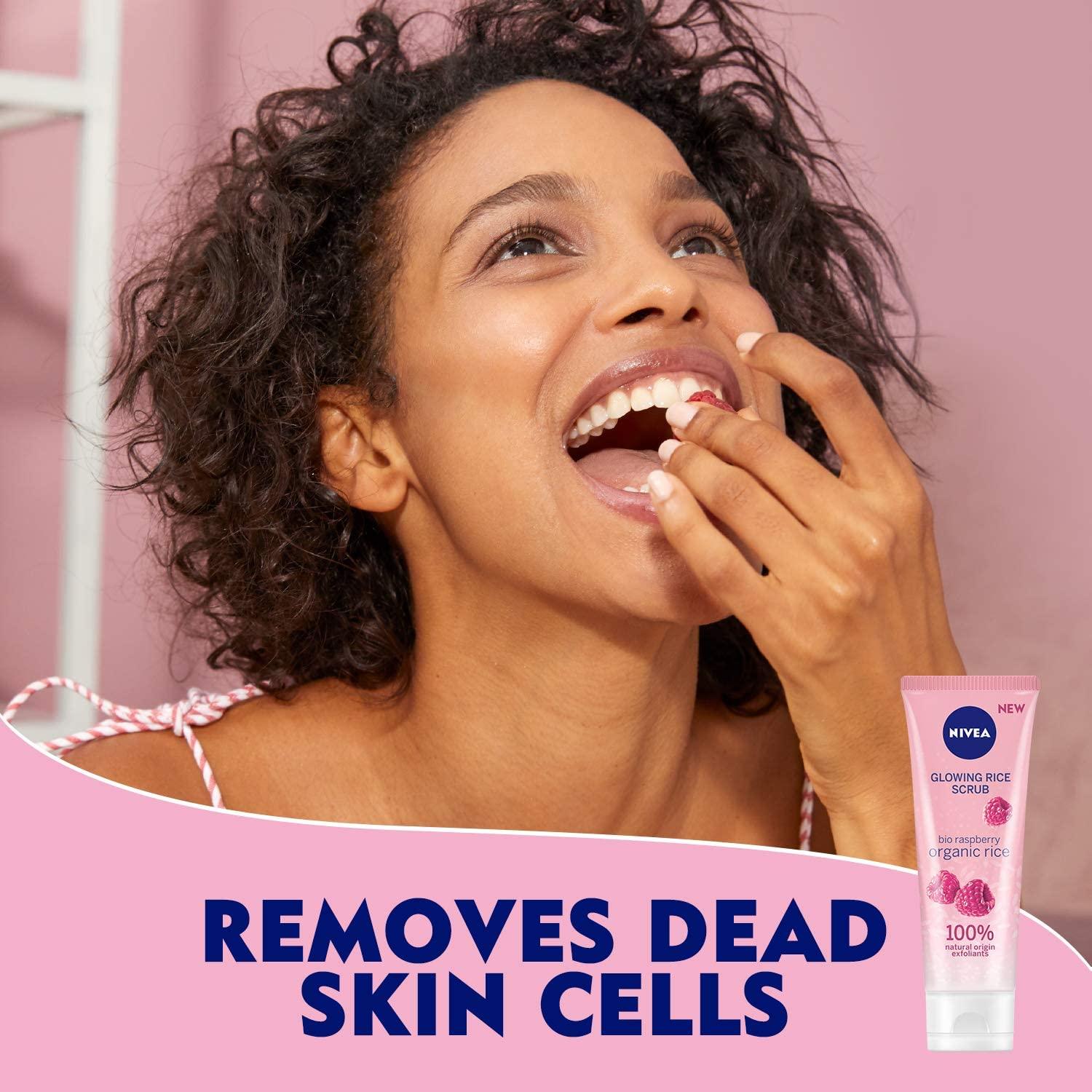 NIVEA Face Rice Scrub Glowing, Organic Rice & Bio Raspberry, Dry & Sensitive Skin, 75ml - Wellness Shoppee