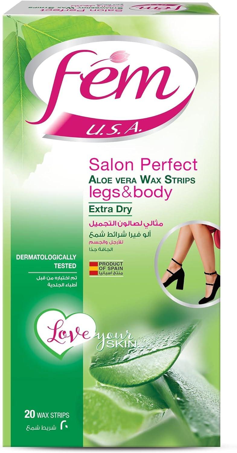 Fem Wax Strips for Legs and Body - Aloe Vera, 20 Strips - Wellness Shoppee