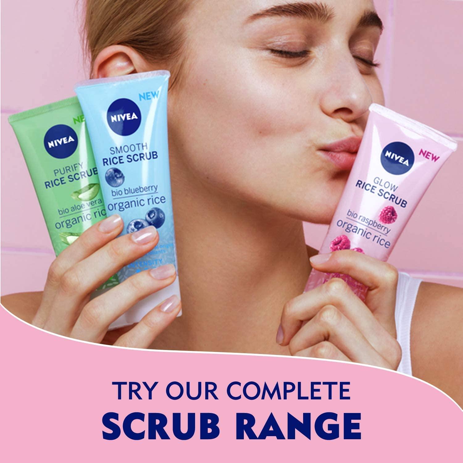 NIVEA Face Rice Scrub Glowing, Organic Rice & Bio Raspberry, Dry & Sensitive Skin, 75ml - Wellness Shoppee