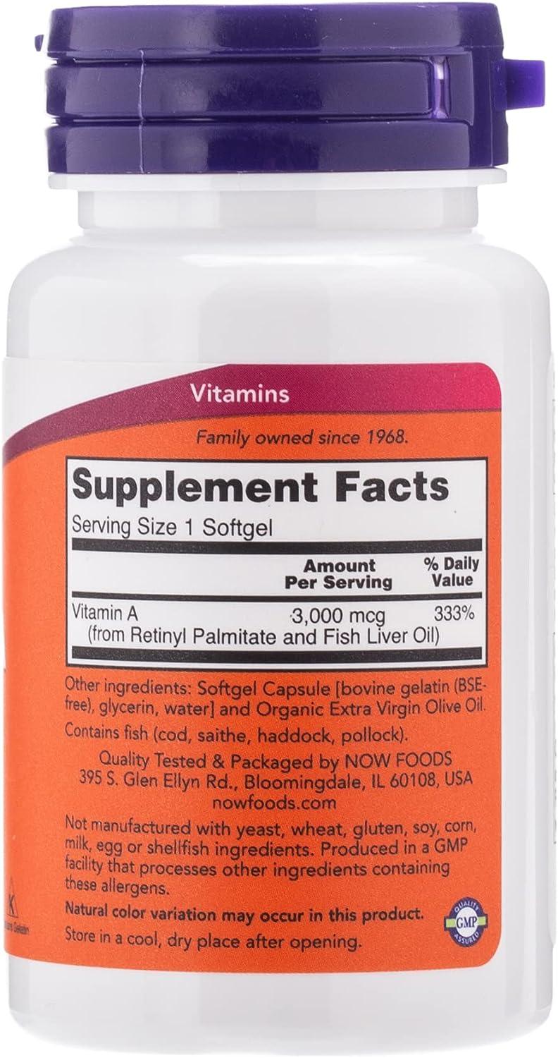 Now Vitamin A, 10, 000 Iu, 100 Softgels - Wellness Shoppee