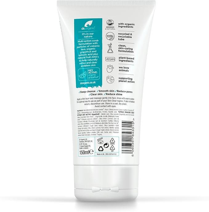 Dr Organic, Organic Skin Clear Face Scrub, Natural, Vegan, Cruelty Free, 150ml - Wellness Shoppee