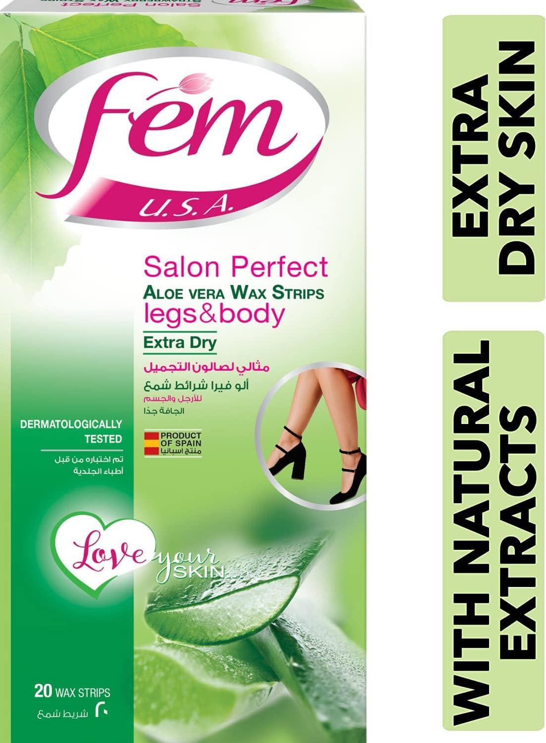 Fem Wax Strips for Legs and Body - Aloe Vera, 20 Strips - Wellness Shoppee