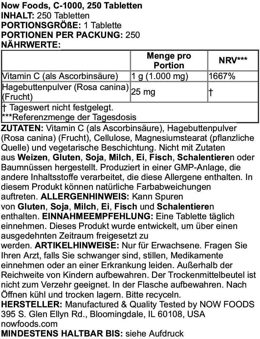 Now Foods C-1000 Rh Sr 250 Tablets, 1.0 Count - Wellness Shoppee