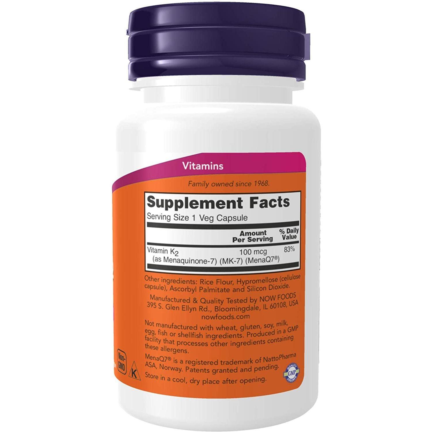 Now Foods MK-7 Vitamin K-2 100mcg Vegetable Capsules 60's - Wellness Shoppee