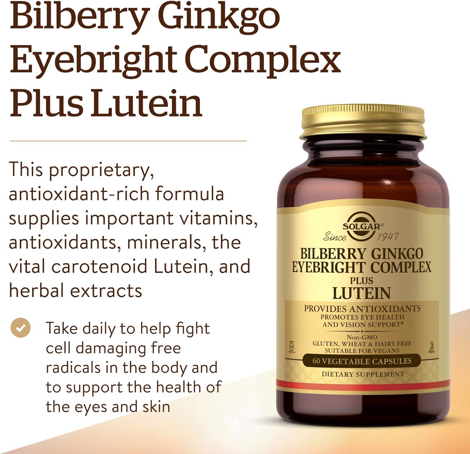 Solgar Bilberry Ginkgo Eyebright Complex Plus Lutein 60 Vegetable Capsules - Wellness Shoppee