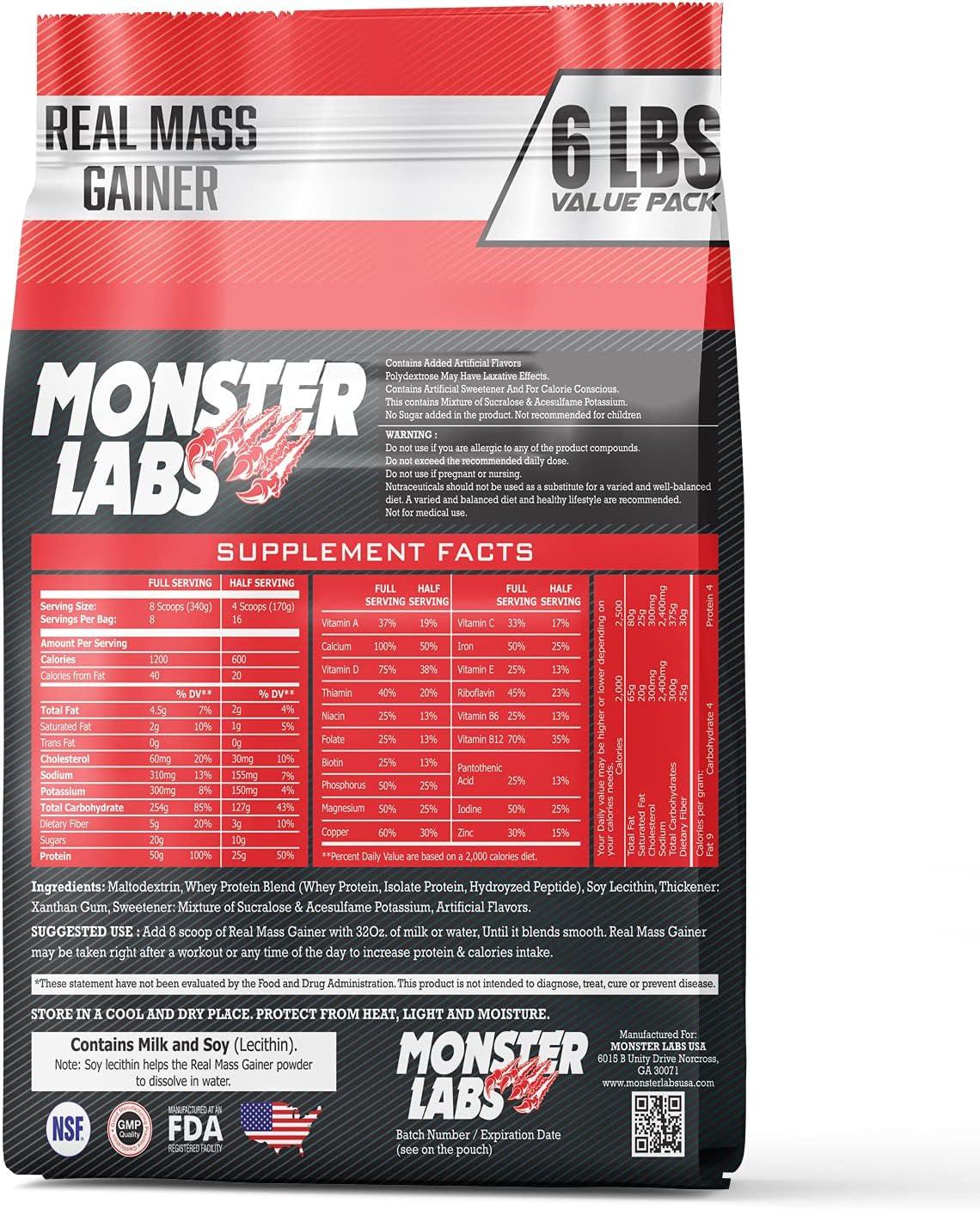 Monster Labs Real Mass Gainer 6 Lbs - Wellness Shoppee