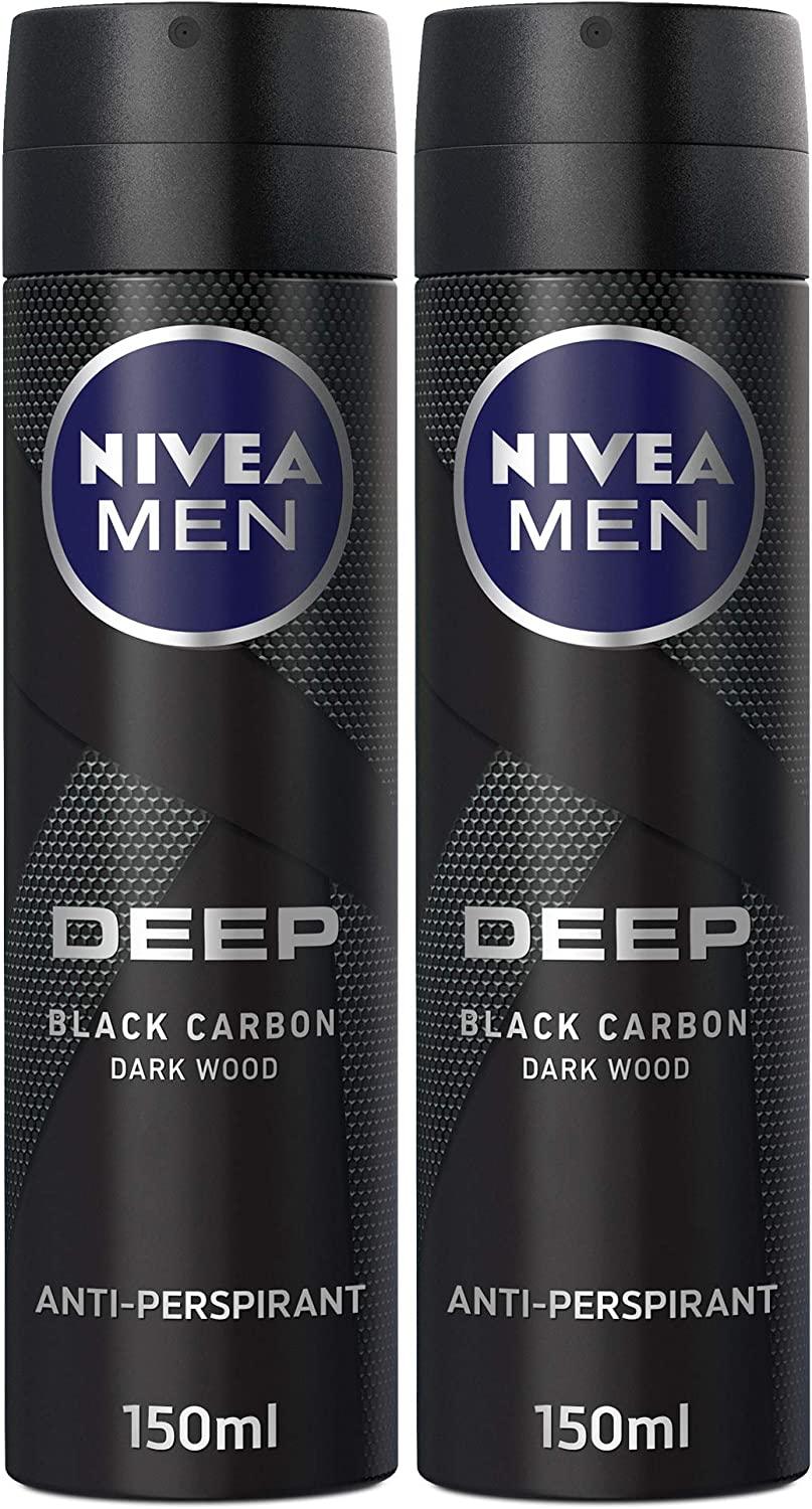 NIVEA MEN Antiperspirant Spray for Men, DEEP Black Carbon Antibacterial, Dark Wood Scent - Wellness Shoppee