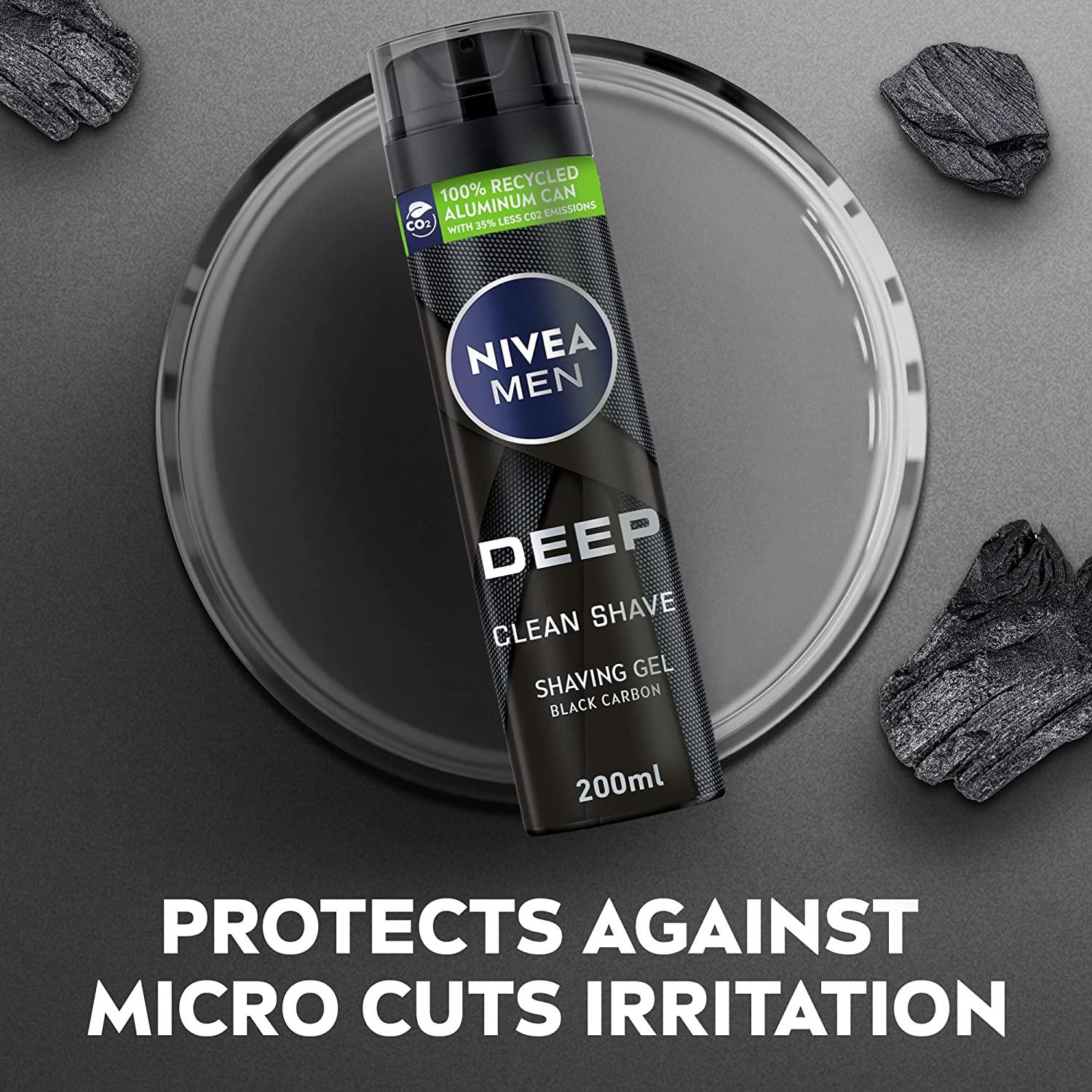 NIVEA MEN Shaving Gel, DEEP Clean Shave Antibacterial Black Carbon, 200ml - Wellness Shoppee