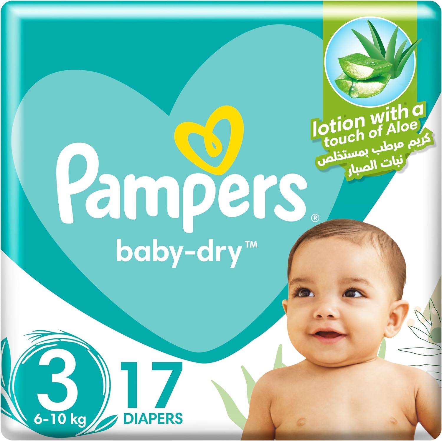 Pampers Baby-Dry Taped Diapers with Aloe Vera Lotion, Protection, Size 3, 6-10kg, 17 Count - Wellness Shoppee