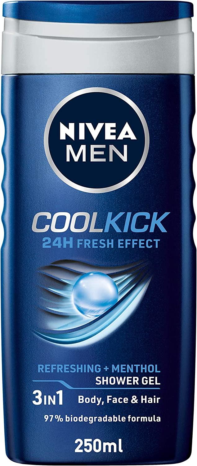 NIVEA MEN 3in1 Shower Gel Body Wash, Cool Kick 24h Fresh Effect Masculine Scent, 250ml - Wellness Shoppee