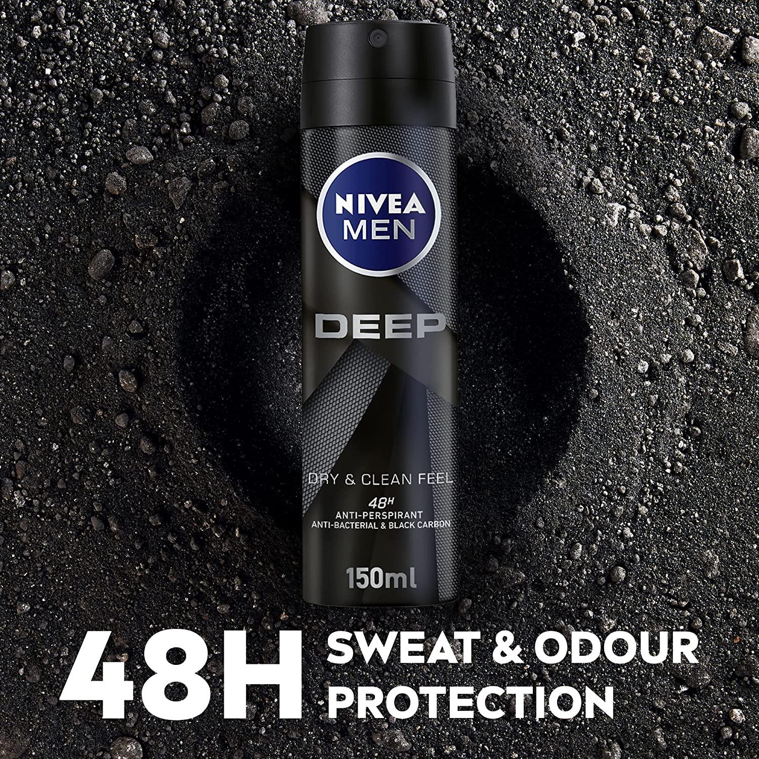 NIVEA MEN Antiperspirant Spray for Men, DEEP Black Carbon - Wellness Shoppee