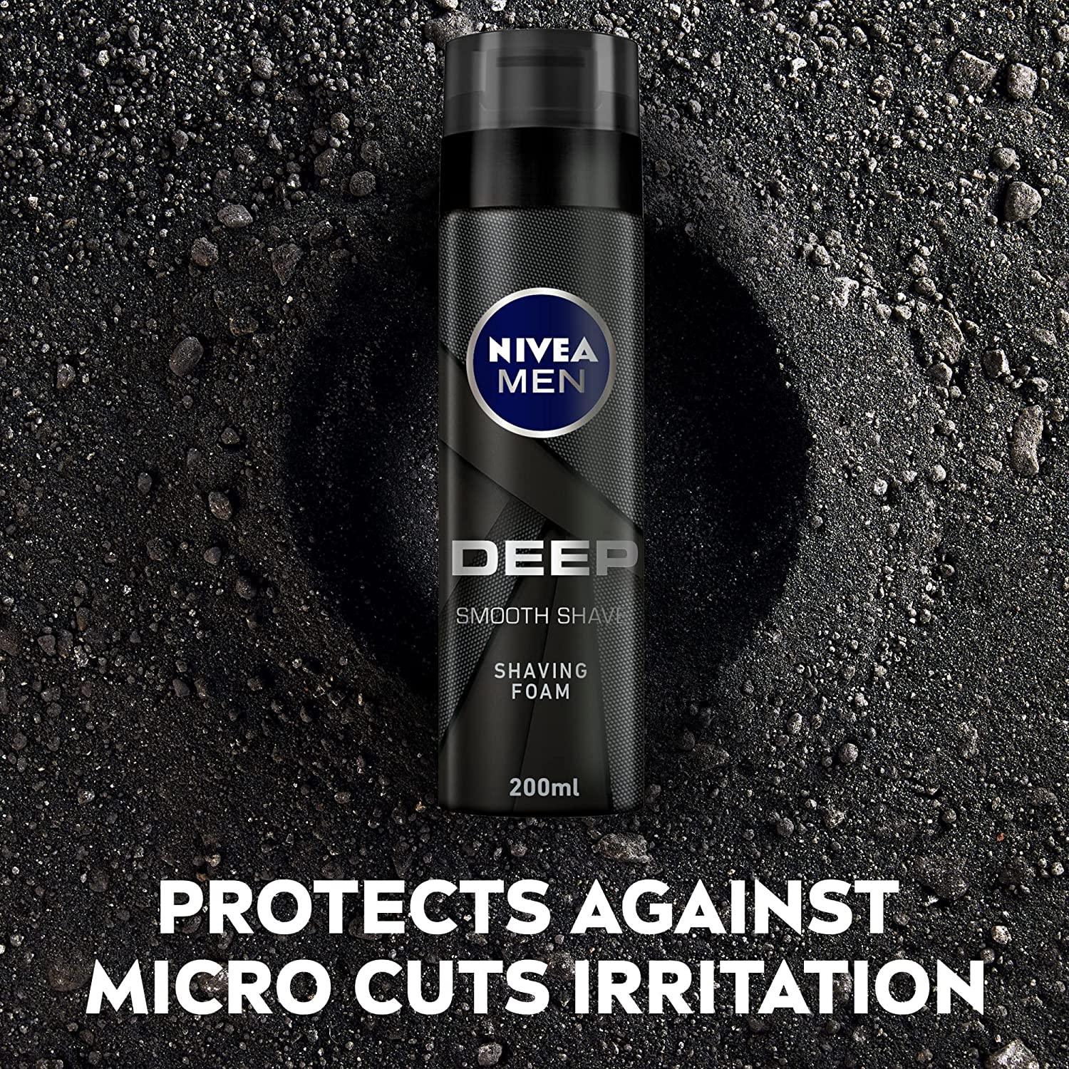 NIVEA MEN Shaving Foam, DEEP Smooth Shave Antibacterial Black Carbon, 200ml - Wellness Shoppee