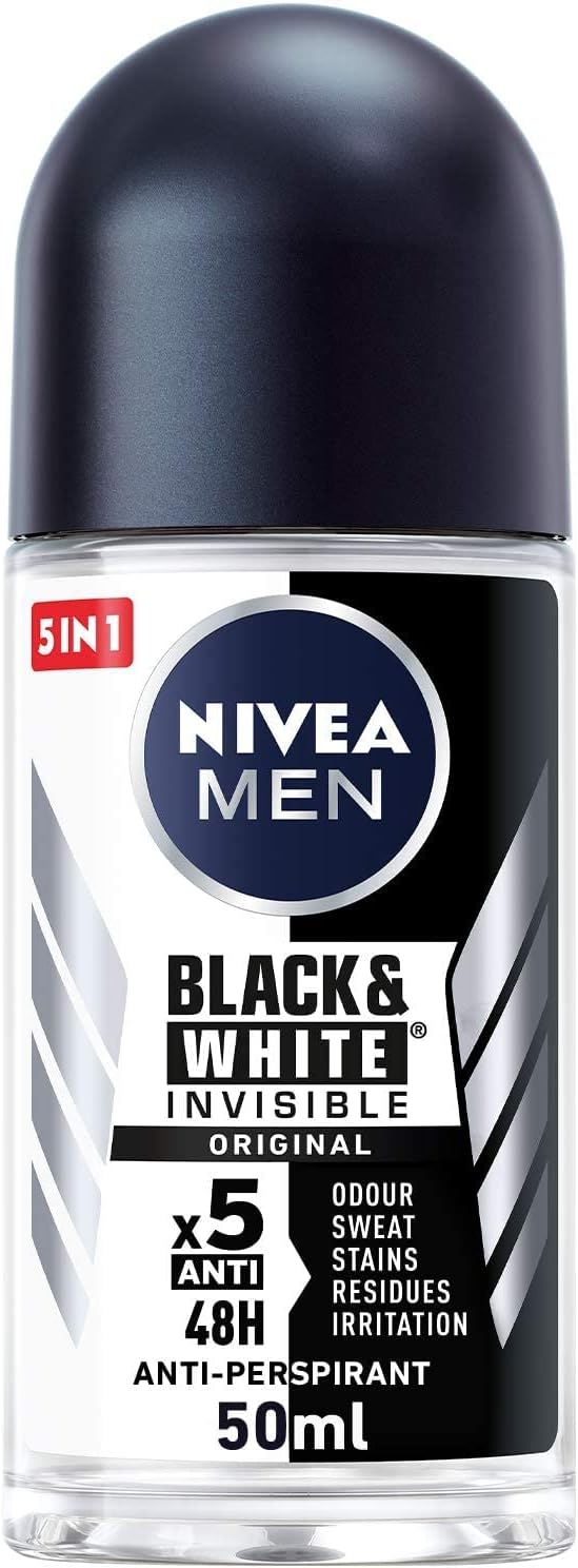 NIVEA MEN Antiperspirant Roll-on for Men, Black & White Invisible Protection Original, 50ml - WELLNESS OFFER
