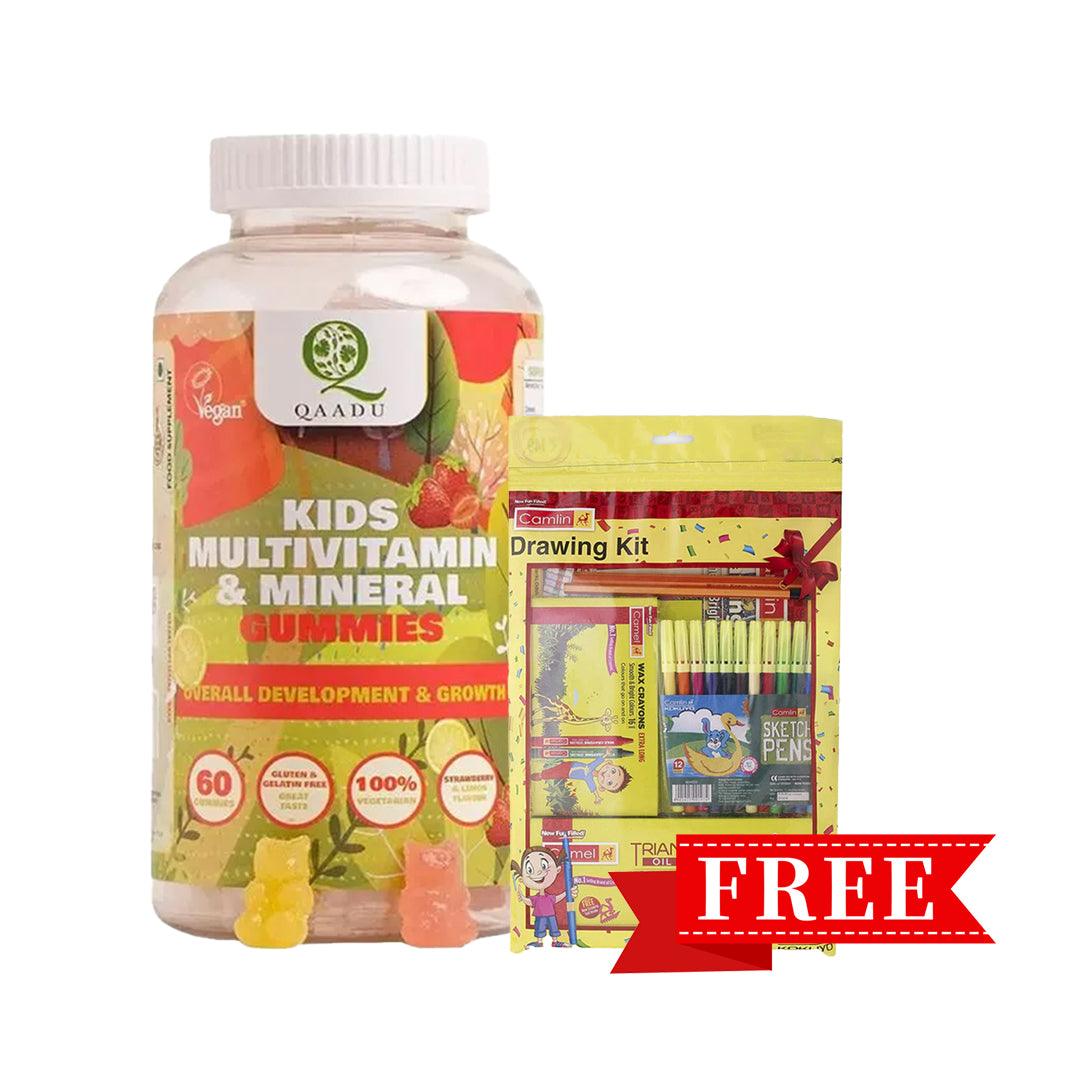 Qaadu Kids Multivitamin & Mineral Gummies + Free Camlin Drawing Kit - Wellness Shoppee