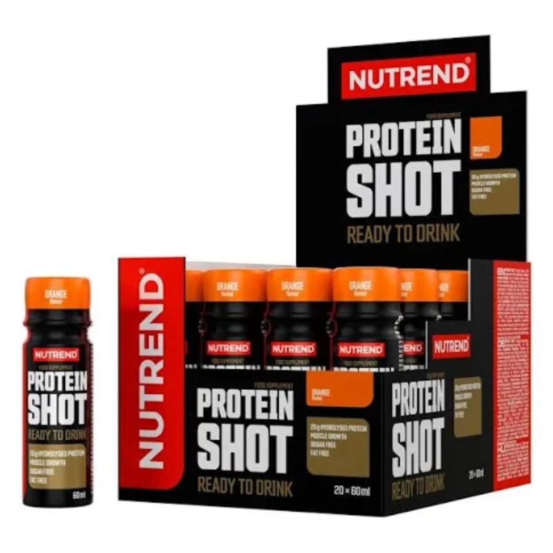 Nutrend Protien Shot 60ml (20 Pack) - Orange Flavor, Hydrolyzed Protein, Fast Absorption for Muscle Recovery and Performance