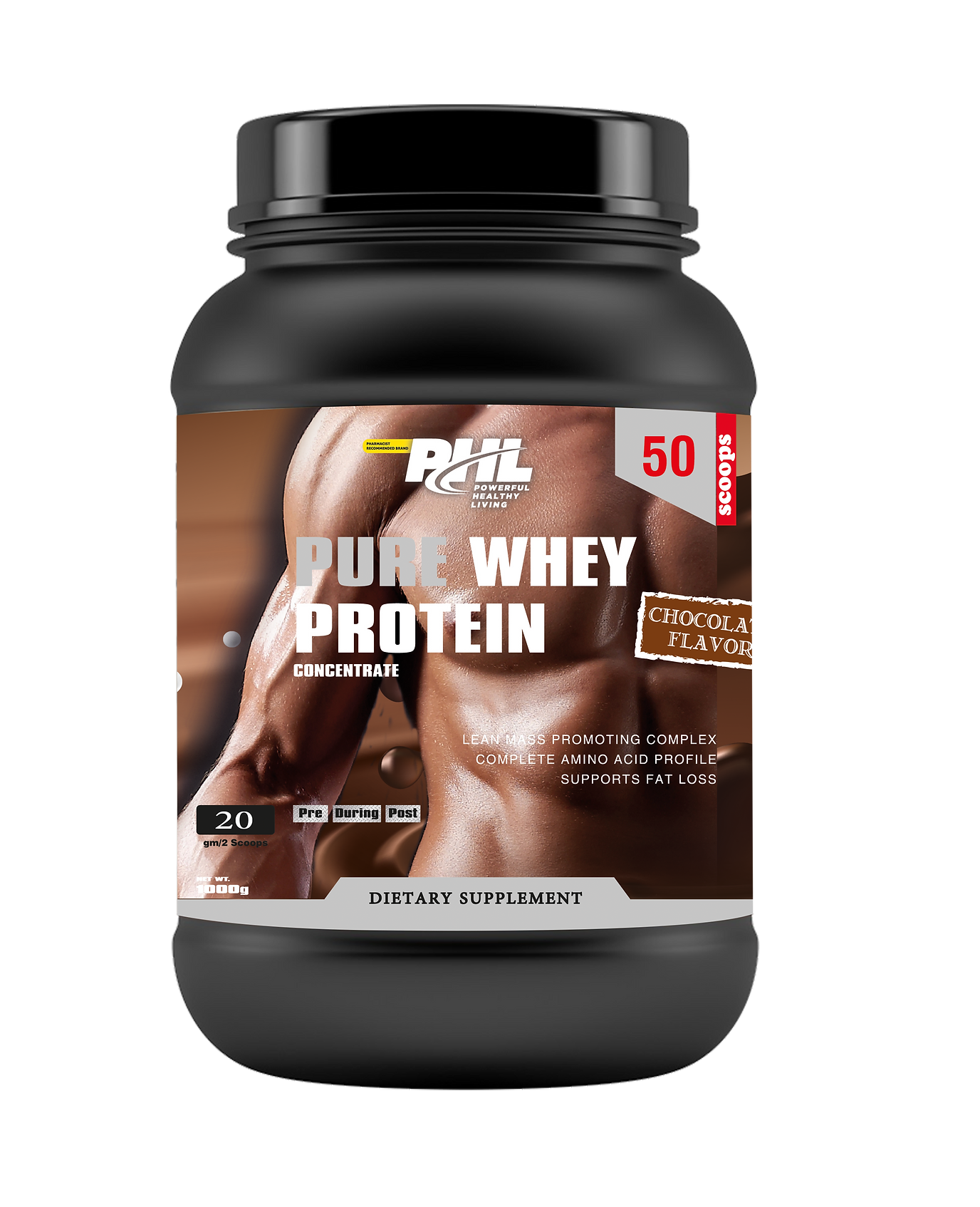 PHL Pure Whey Protein Powder, 2lbs 50 Servings
