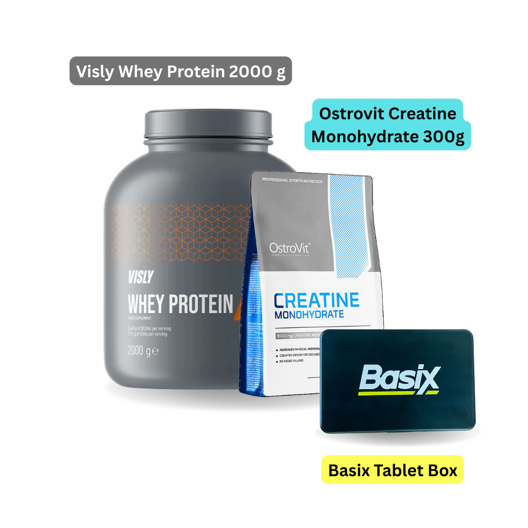 Visly Whey Protein 2000 g + Ostrovit Creatine Monohydrate 300g (100 servings) + Basix Tablet Box