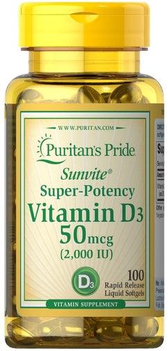 Puritan's Pride Super Potency Vitamin D3 2000 IU, 100 Pieces - Wellness Shoppee
