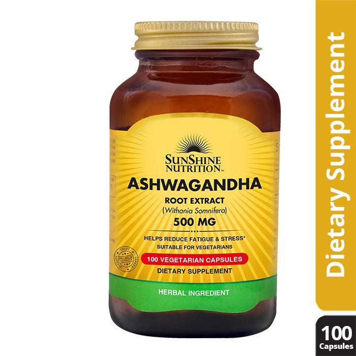 Sunshine Nutrition's Ashwagandha 500 mg Vegetable Capsules 100's - Wellness Shoppee