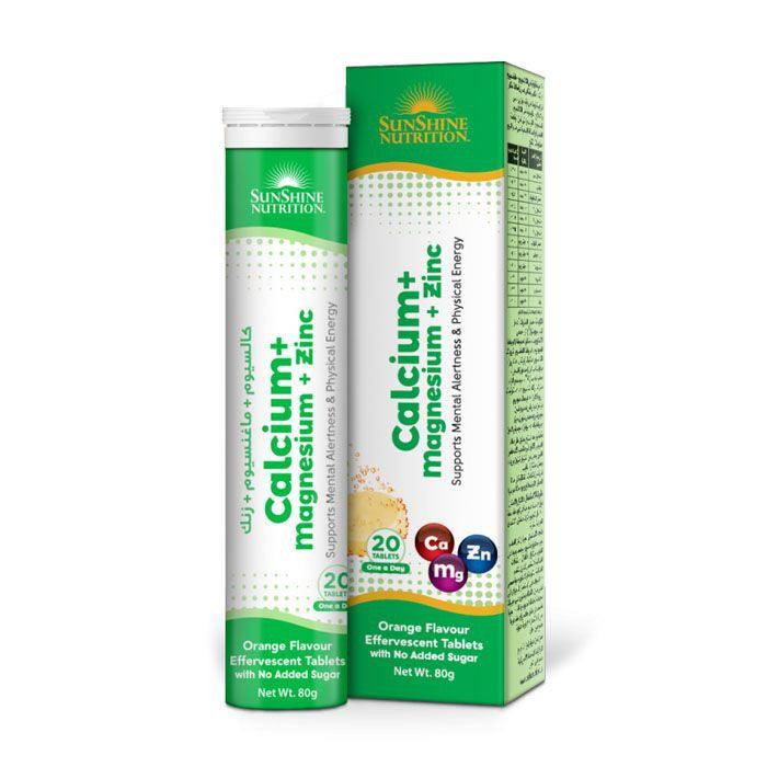 Sunshine Nutrition Calcium + Mag + Zinc Effervescent 20 Tablets - Wellness Shoppee
