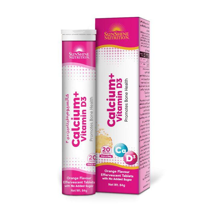 Sunshine Nutrition Calcium + Vitamin D3 Effervescent 20 Tablets - Wellness Shoppee