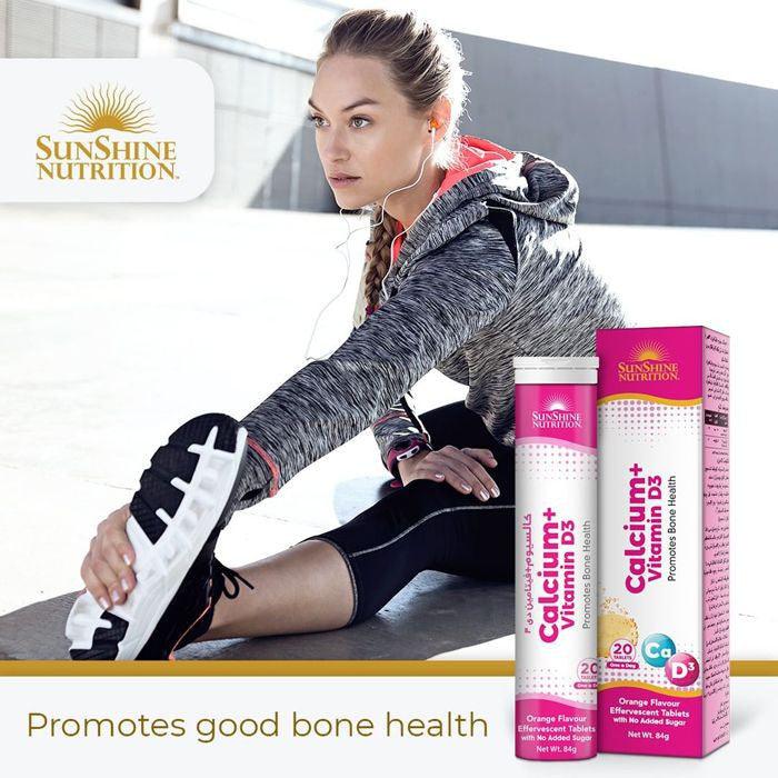 Sunshine Nutrition Calcium + Vitamin D3 Effervescent 20 Tablets - Wellness Shoppee