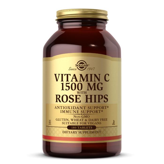 Solgar Vitamin C With Rose Hips, 1500 mg, 180 Tablets - Wellness Shoppee