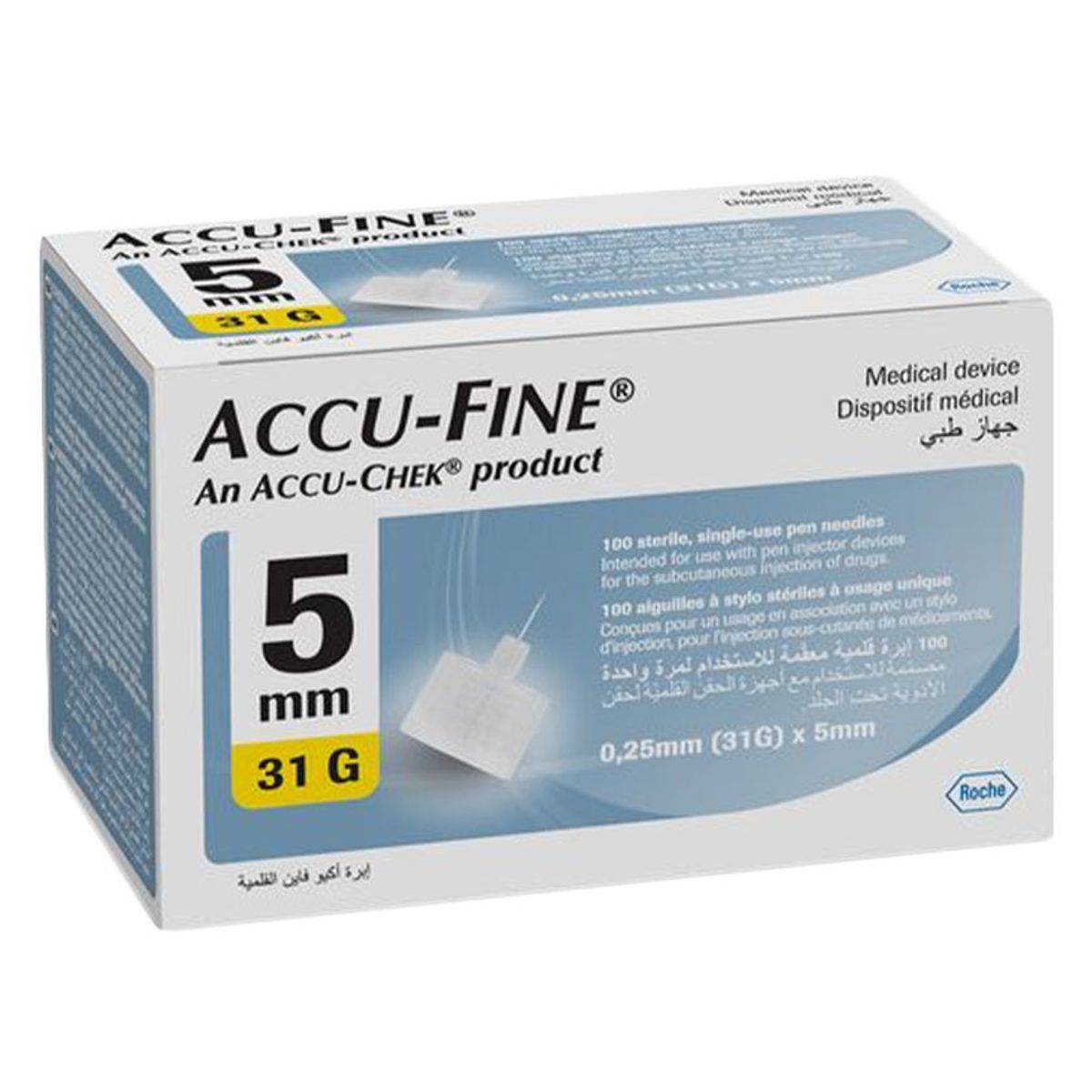 Accu-Fine Insulin Pen Needles 31G x 5mm, 100 Needles