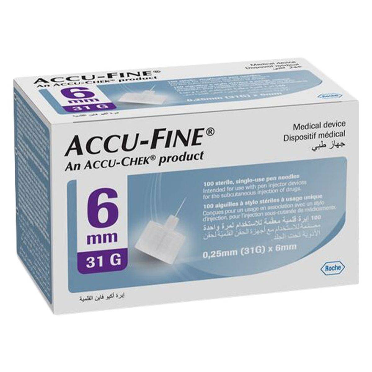 Accu-Fine Insulin Pen Needles 31G x 6mm, 100 Needles