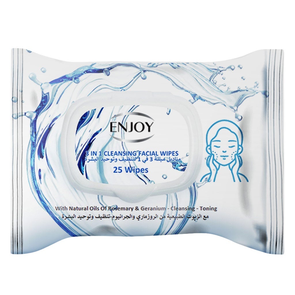 Enjoy 3-in-1 Cleansing Facial Wipes, 25Wipes