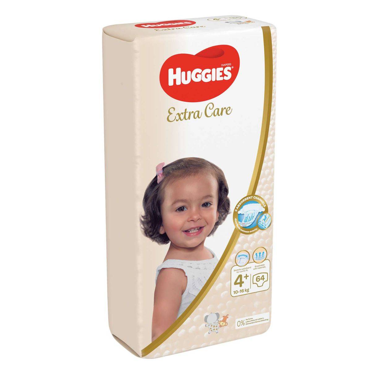 Huggies Extra Care Size 4+ Diapers, 10-16kg, 64 Pieces