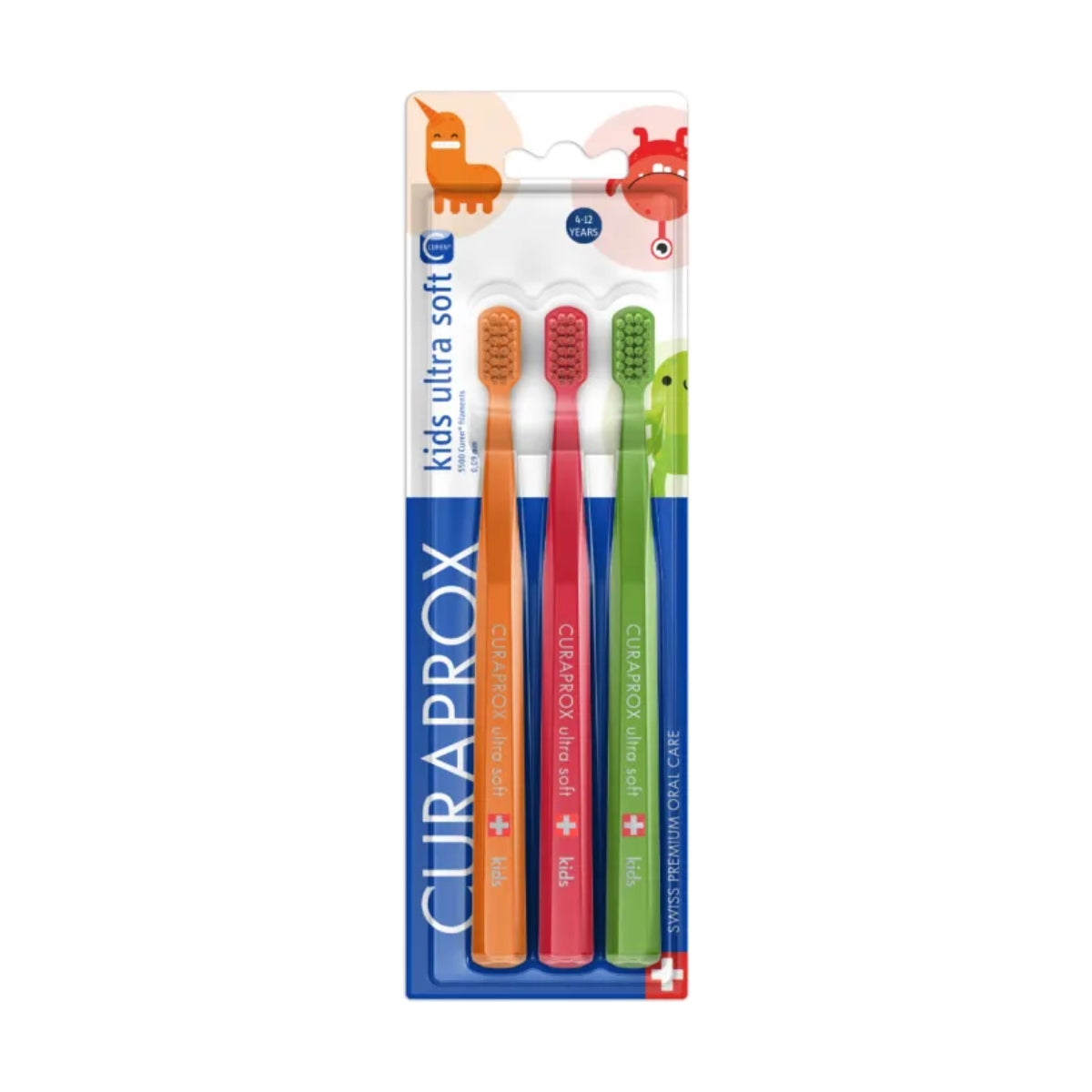 Curaprox Kids Ultra Soft Toothbrushes, Ages 4-12, 3 Pack