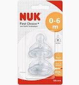 NUK First Choice+ Silicone Teats For Formula, 0-6m, No Colic, Breastfeeding Shape, 2 Pcs