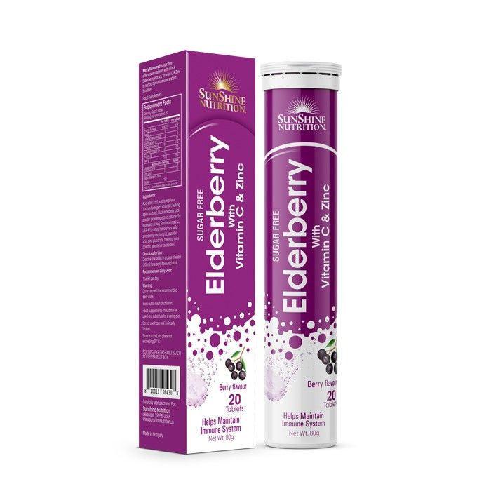 Sunshine Nutrition Elderberry With Vitamin C & Zinc Effervescent Tablets 20's - Wellness Shoppee