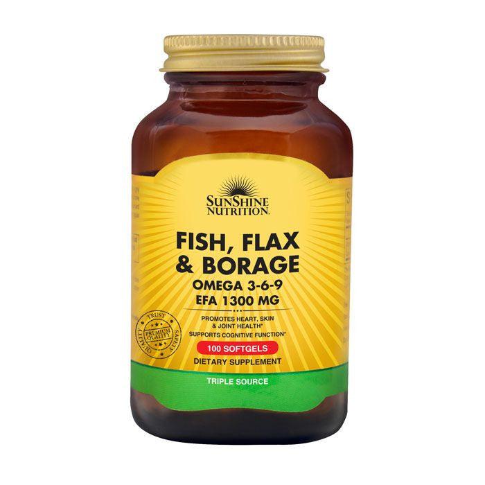 Sunshine Nutrition Fish Flax & Borage Omega 3 6 9 EPA 1300mg 100Softgels - Wellness Shoppee