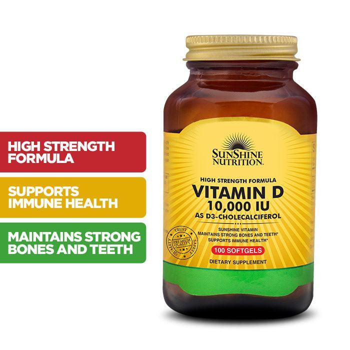 Sunshine Nutrition Vitamin D 10000 Iu Softgels 100's - Wellness Shoppee