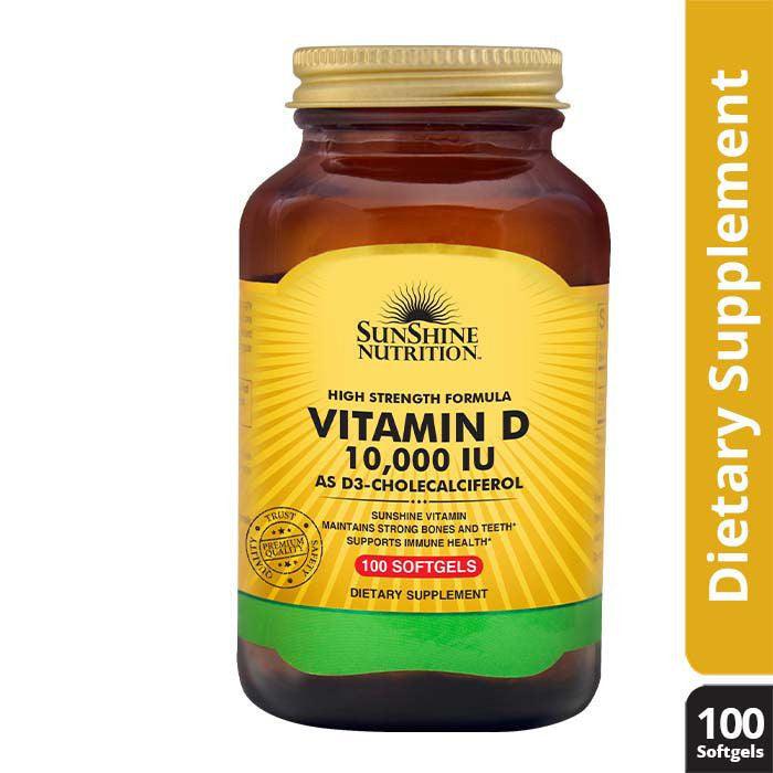 Sunshine Nutrition Vitamin D 10000 Iu Softgels 100's - Wellness Shoppee