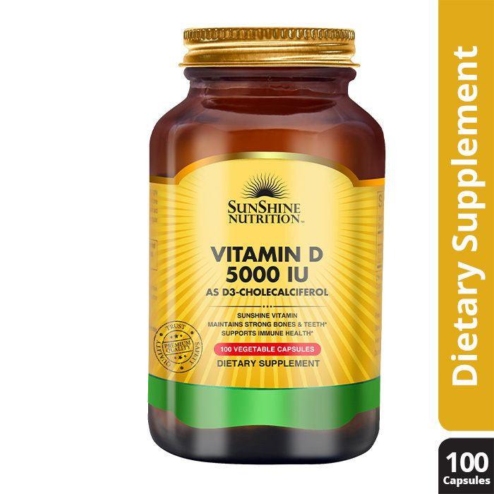 Sunshine Nutrition Vitamin D3 5000 IU Vegetable Capsules 100's - Wellness Shoppee