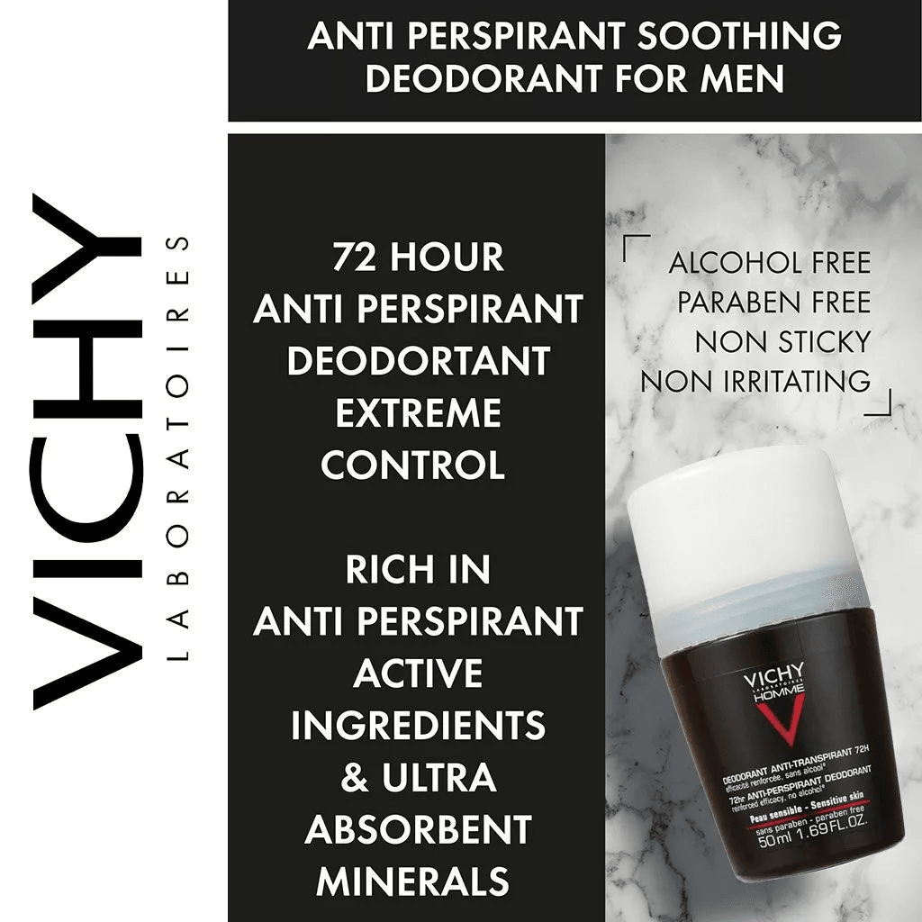 VICHY HOMME EXTREME CONTROL ANTI-PERSPIRANT 72H ROLL-ON DEODORANT 50ML - Wellness Shoppee