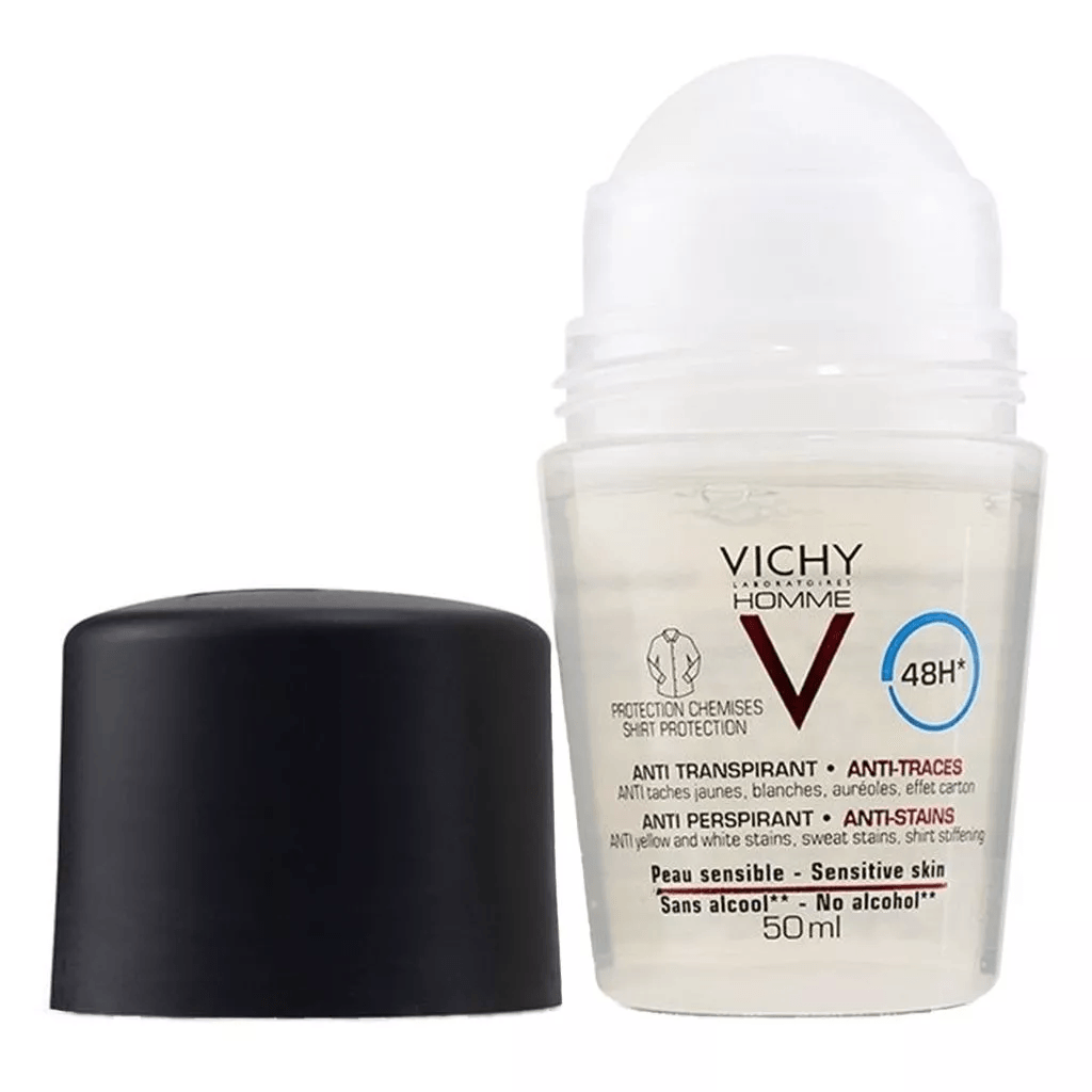 Vichy Homme 48 Hour Anti-Perspirant, Anti-Stain Alcohol Free Deodorant Roll On 50m - Wellness Shoppee