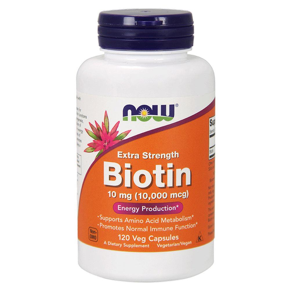 NOW - Biotin 10000 mcg Extra Strength 120 Veg Capsules - Wellness Shoppee